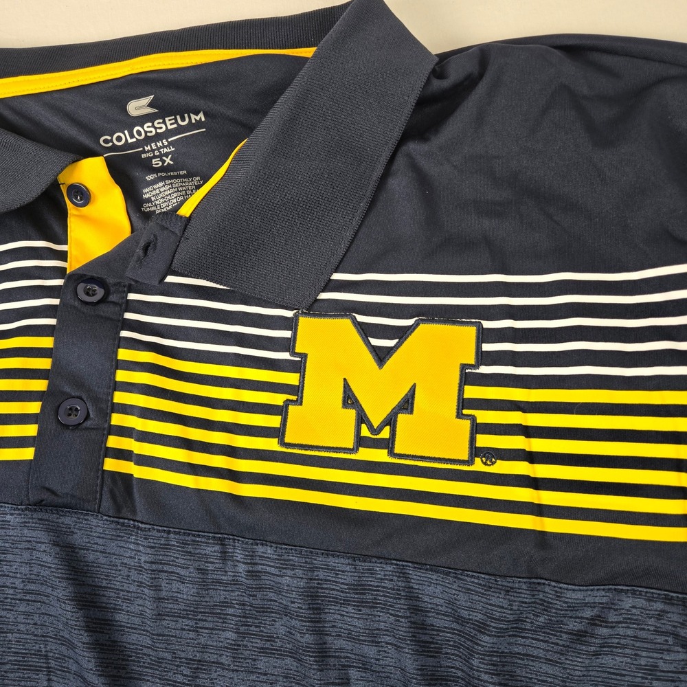 Michigan Wolverines Mens 5XL Polo Shirt Navy Blue Big & Tall Colosseum Football - Picture 3 of 10